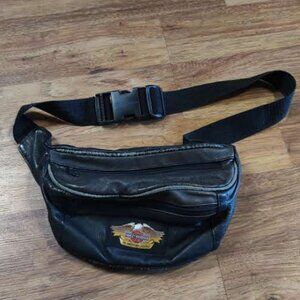 Harley Davidson Leather Fanny Pack Buckle Embroidered Pockets Zipper